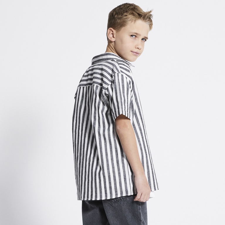 Short sleeve linen blend shirt "Tim Striped star" Black